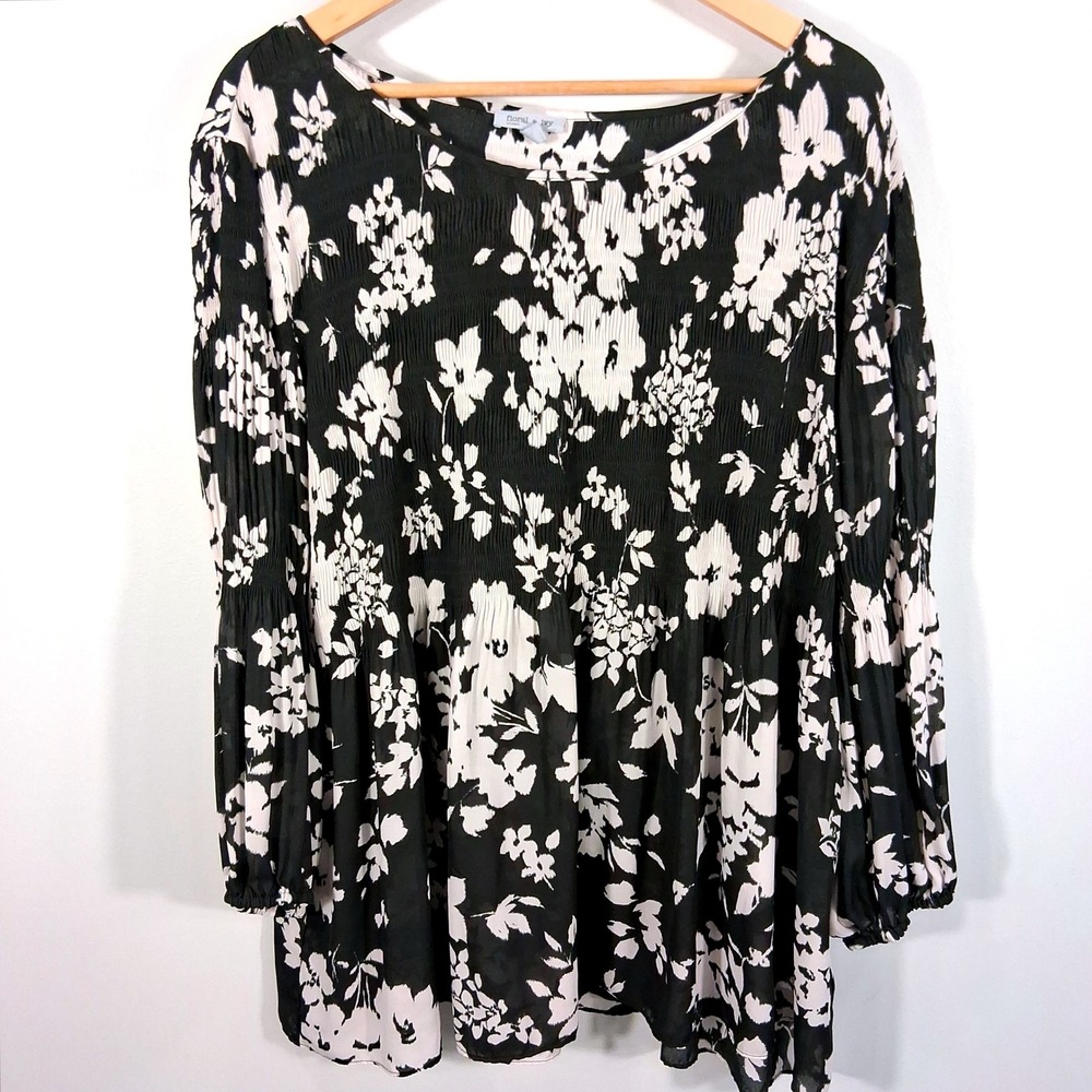 Floral & Ivy Floral Print Tunic Top Pleated Balloon Sleeve Blouse 3X Cottagecore - Picture 3 of 8
